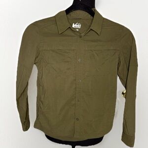 REI Co-op Boys Size 8 Olive Green Long Sleeve Outdoor Button Shirt